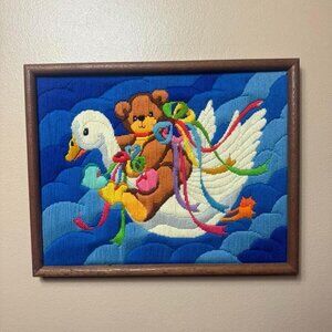 Vintage Nursery Teddy bear framed crewel